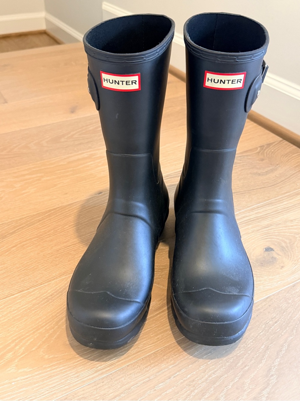 Hunter Matte Black Mid Calf Rain Boots with Logo